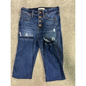 Madewell 10" High Rise Skinny Button Fly Jeans Women's 26 Blue Raw Hem Ankle